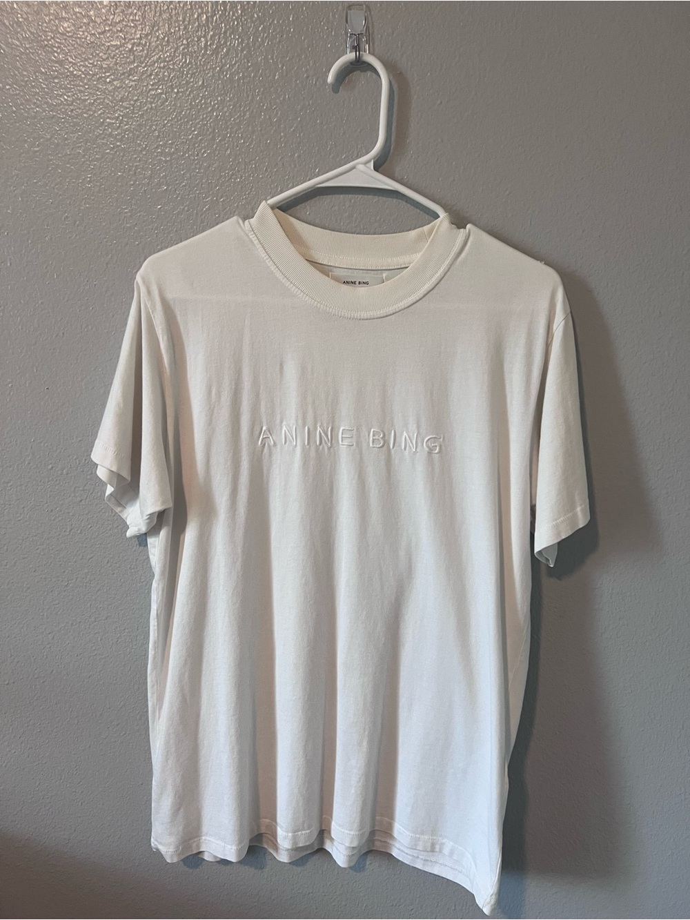 Anine Bing White Short Sleeve Embroidered Logo Tee